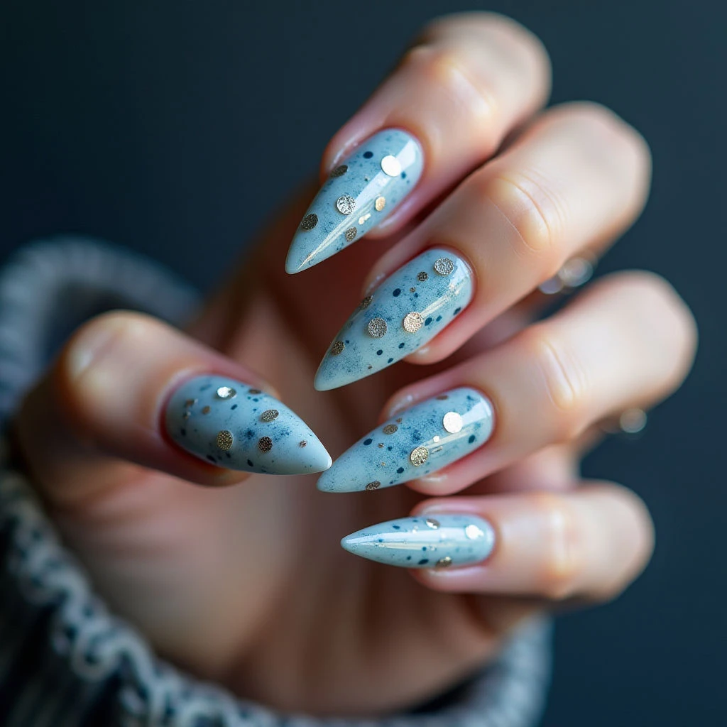 Cool Blue Speckled Nails: A Winter Abstract Design