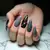 Dark Gray Leather Texture Nails with Neon Pop