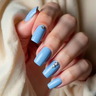 Baby Blue Velvet Matte Square Nails for Fall 2025