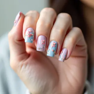 Petrol Square Nails: Simple Abstract Spring Design