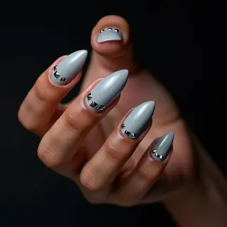 Steampunk Gray Russian Almond Nails for Light Brown Skin