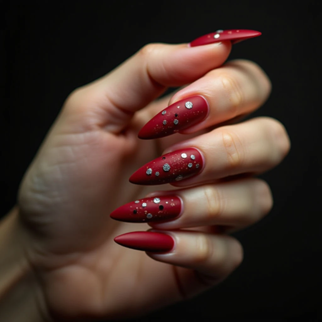 Fall Vibes: Red Moon Nails with Confetti Magic ✨