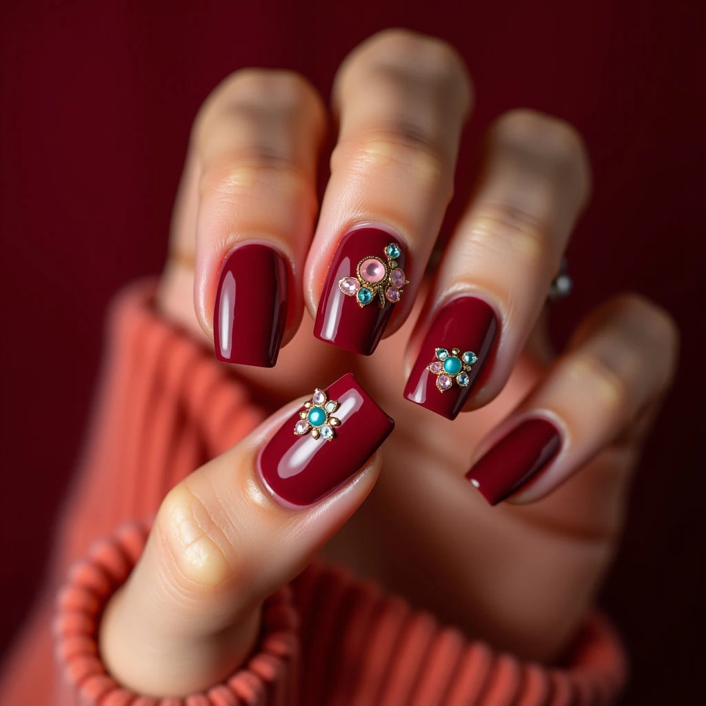 Vintage Maroon Cube Edge Nails for Fall: A Luxurious Look