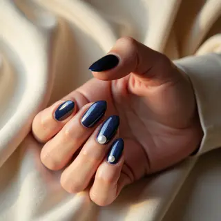 Navy Blue Gothic Almond Nail Extensions for Medium Skin Tones