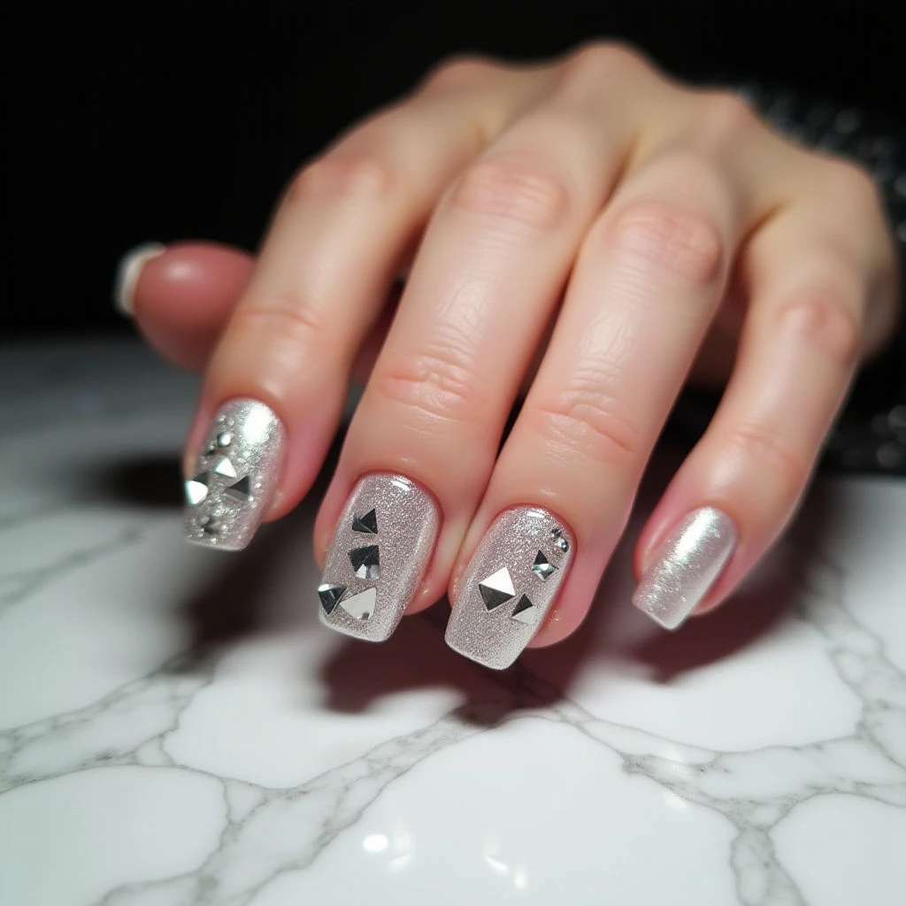 Platinum Chrome Shattered Glass Nails for Your Black Dress