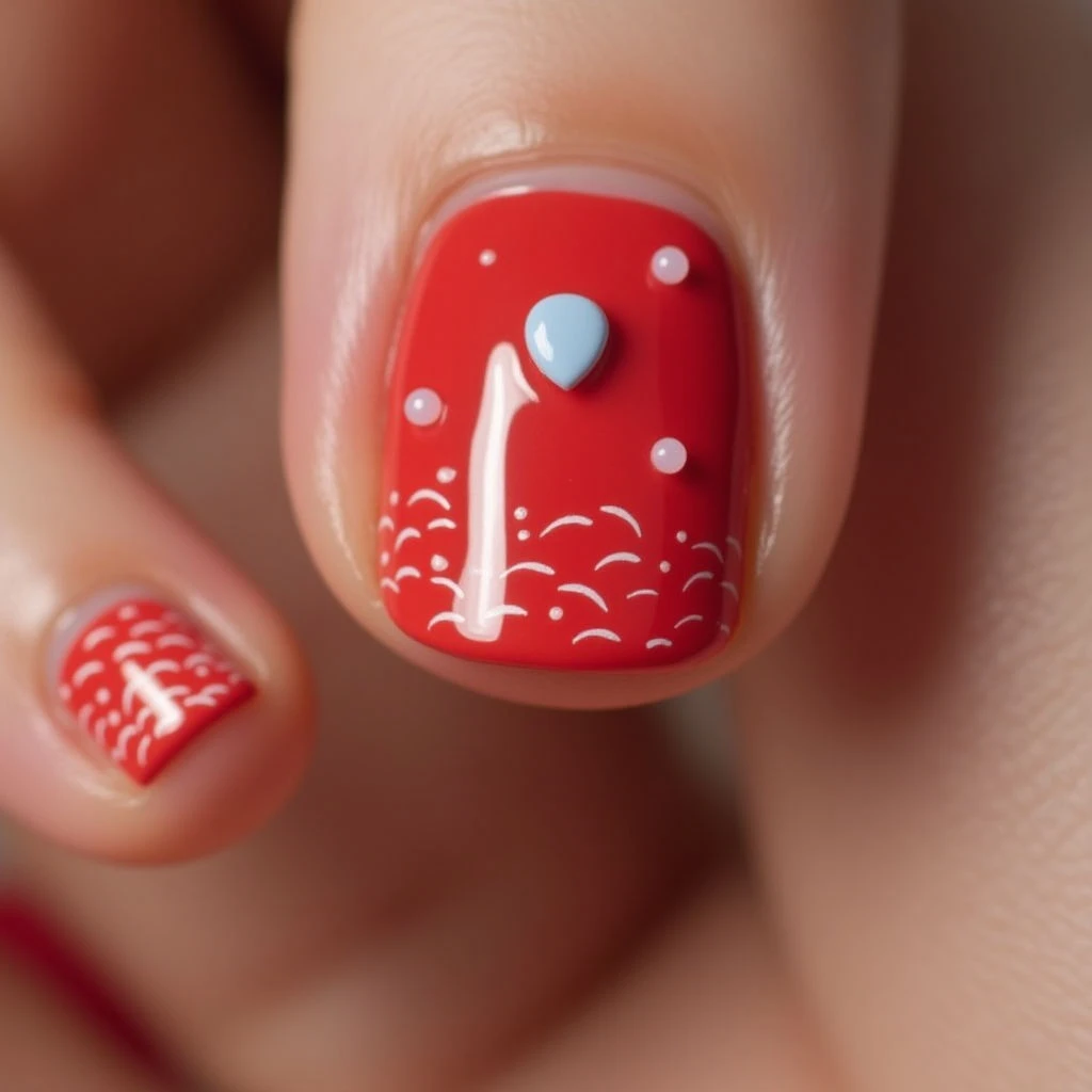 Red Arrowhead Nails: Ocean Waves & Pastel Dreams