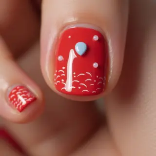 Red Arrowhead Nails: Ocean Waves & Pastel Dreams