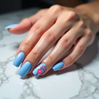 Toe Nail Colors for Dark Skin: Sky Blue Squoval Summer Nails