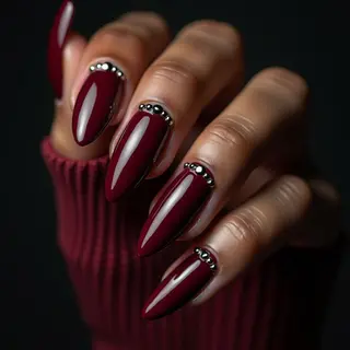Maroon Gothic Almond Nails for Brown Skin: Cyberpunk Fall Vibes