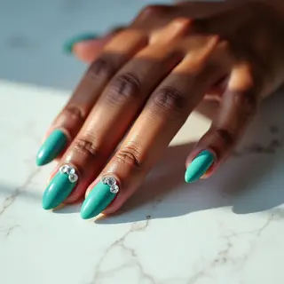 Teal Geometric Almond Nails for Light Brown Skin - Spring Vibes!