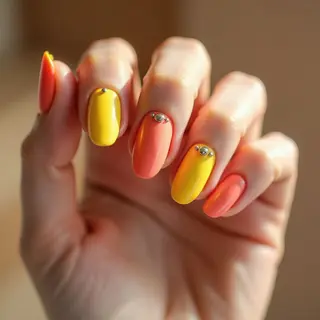 Coral & Yellow Anime Nails for Fall: A Minimalist Aesthetic