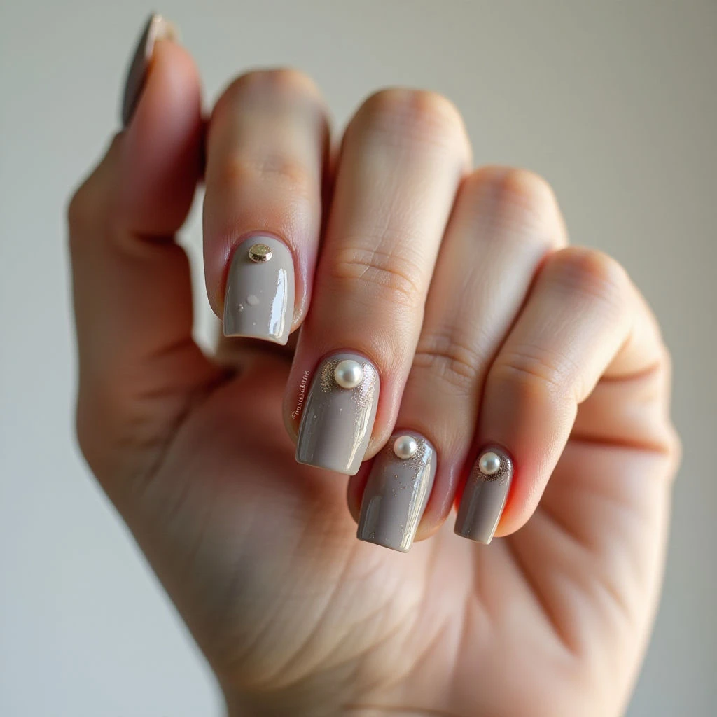Gray Chrome French Nails for Tanned Skin - Summer Style
