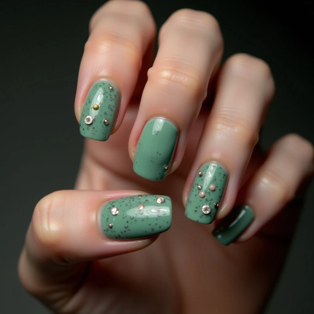 Neutral Mint Green Fall Nails for Fair Skin
