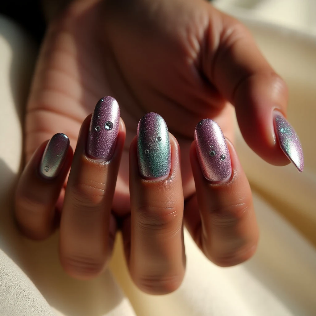 Neutral Rainbow Chrome Nails for Brown Skin