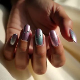 Neutral Rainbow Chrome Nails for Brown Skin