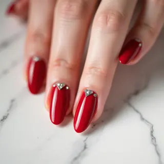 Red Rhinestone Moon Nails for Light Skin - Spring Aesthetic