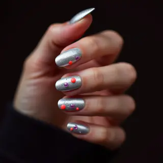 Silver Chrome Moon Nails: A Pastel Neon Dream