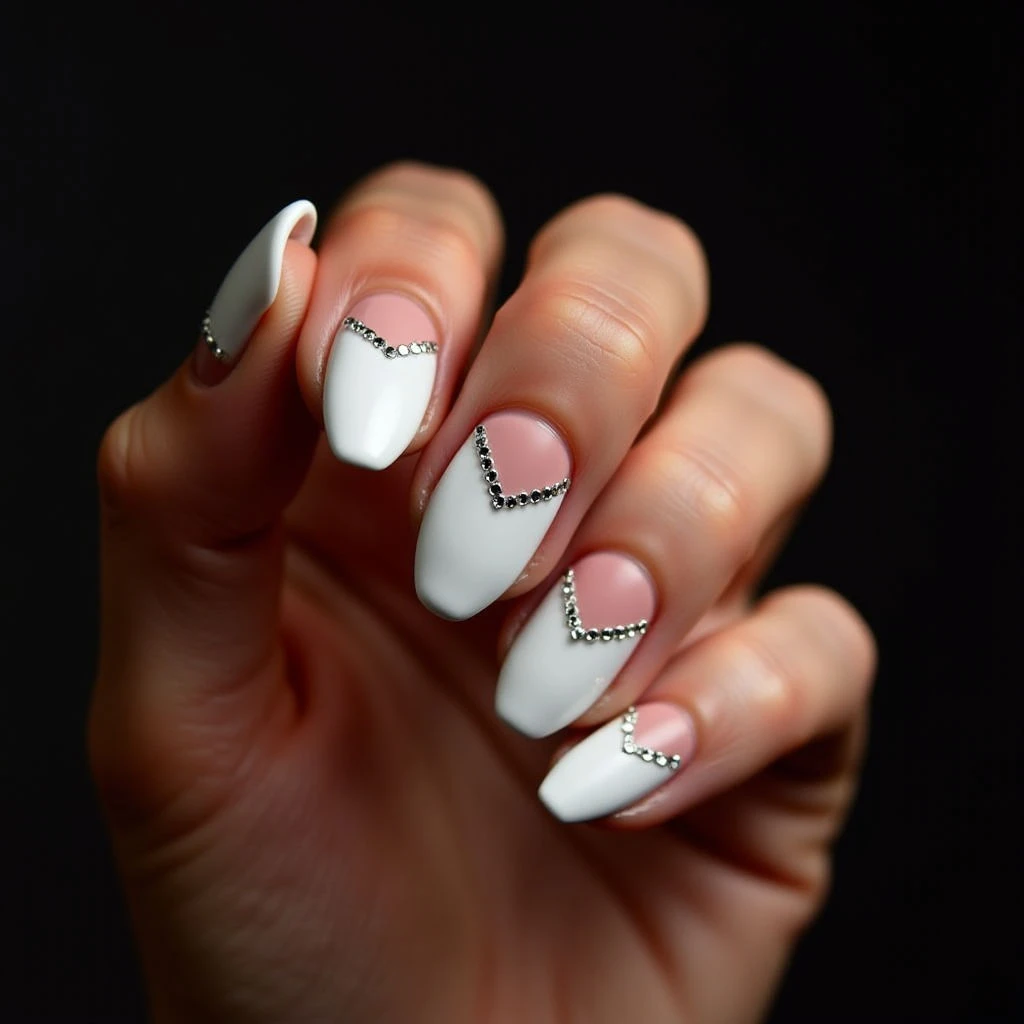 Gold Dress Nails: White Geometric Perfection