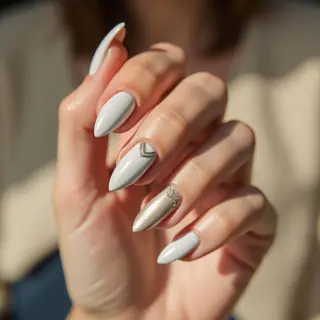Boho White Chrome Arrowhead Nails for Neutral Skin Tones