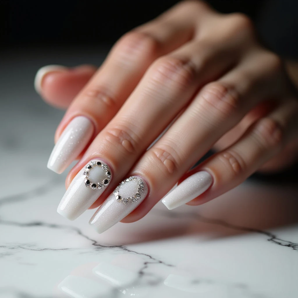 White Chrome Fur Effect Nails for Fair Skin - Fall 2024