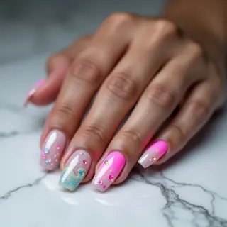 White Chrome Ocean Wave Nails for Medium Skin Tones