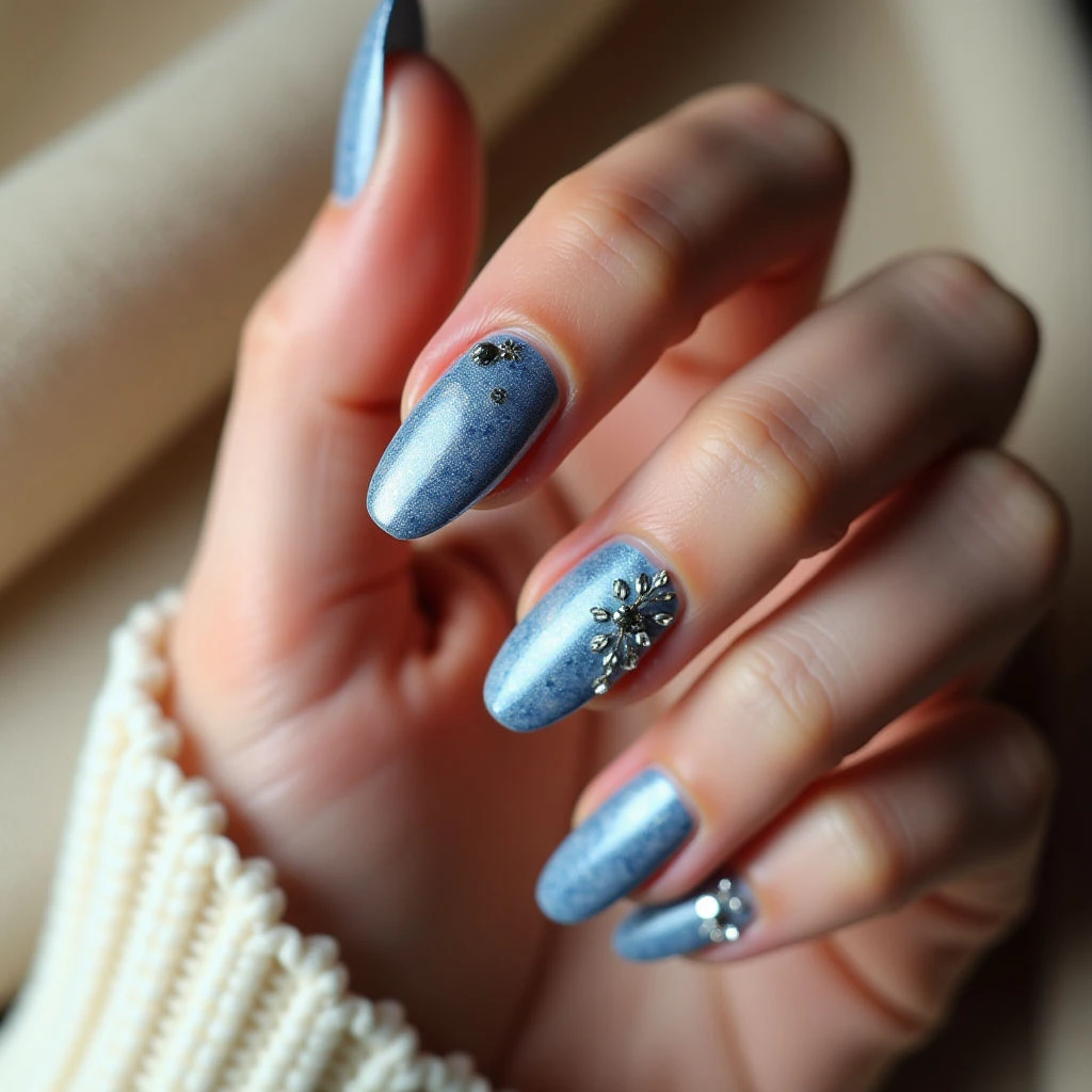Blue Chrome Stiletto Christmas Nails: Marble Magic!