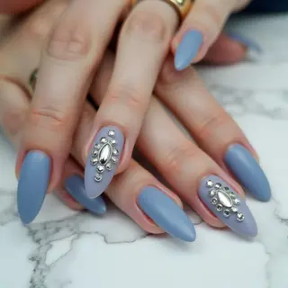 Dusty Blue Caviar Nails: A Winter Wonderland Design!