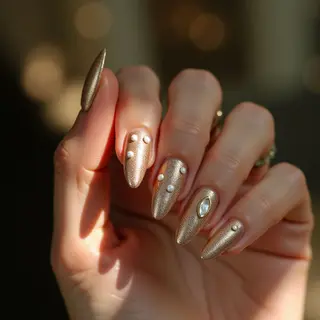 Golden Pearl Goth Stiletto Nails for Spring Parties!