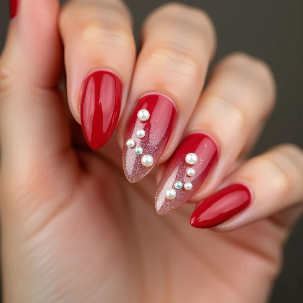 Iridescent Pearl Shattered Glass Christmas Nails - 2024 Winter Trend!