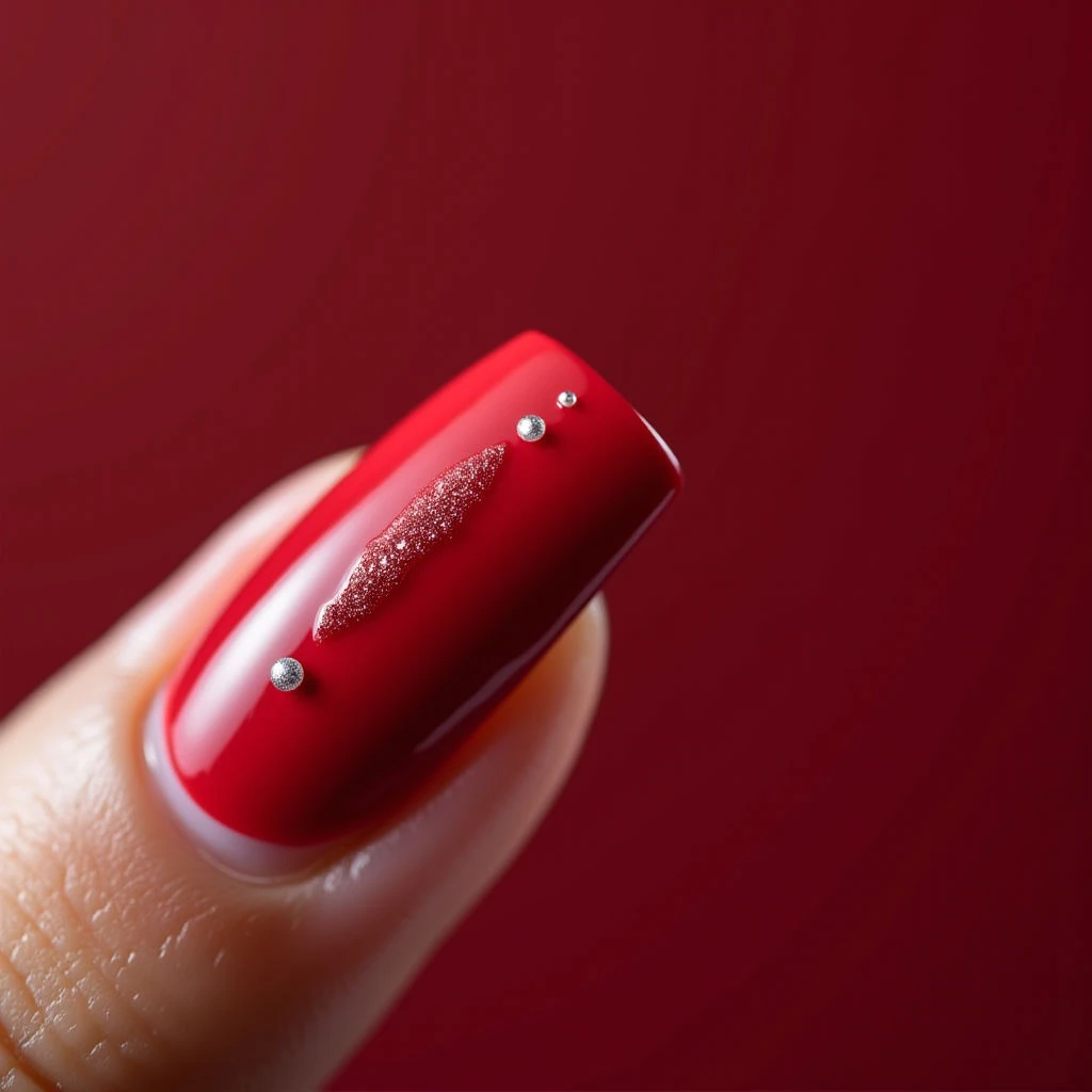 Cherry Red Glitter Tattoo Nails for Brown Skin