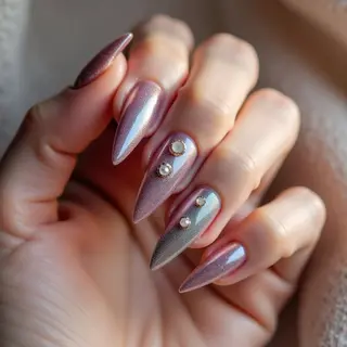Dark & Dreamy: Iridescent Pearl Stiletto Summer Nails ✨