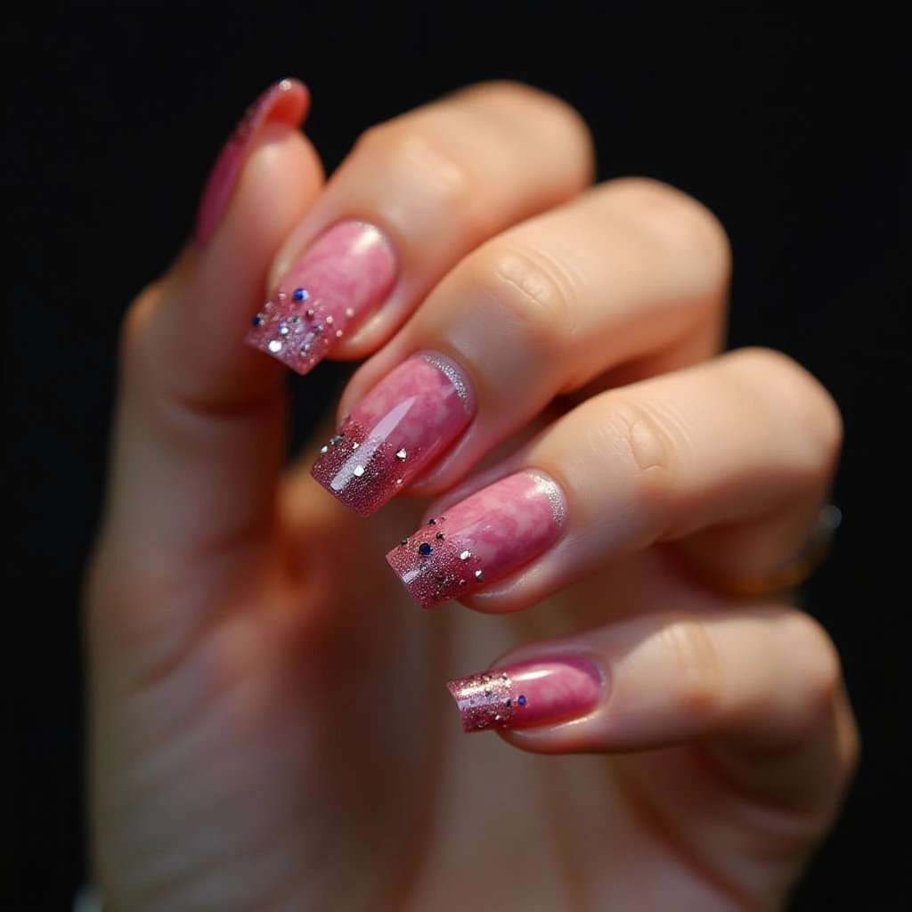 Short Chrome Ombre French Tip Acrylic Nails for Summer