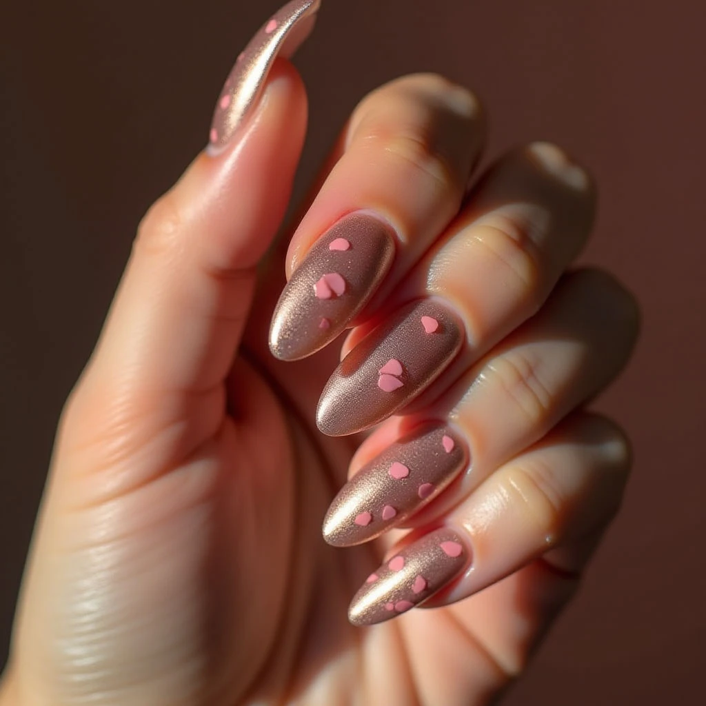 Rose Gold Chrome Little French Tip Nails with Confetti ✨