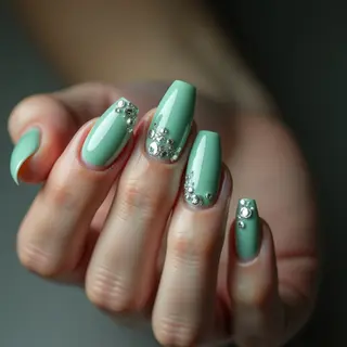 Mint Green Heart Shattered Glass Nails: A Fall Trend!