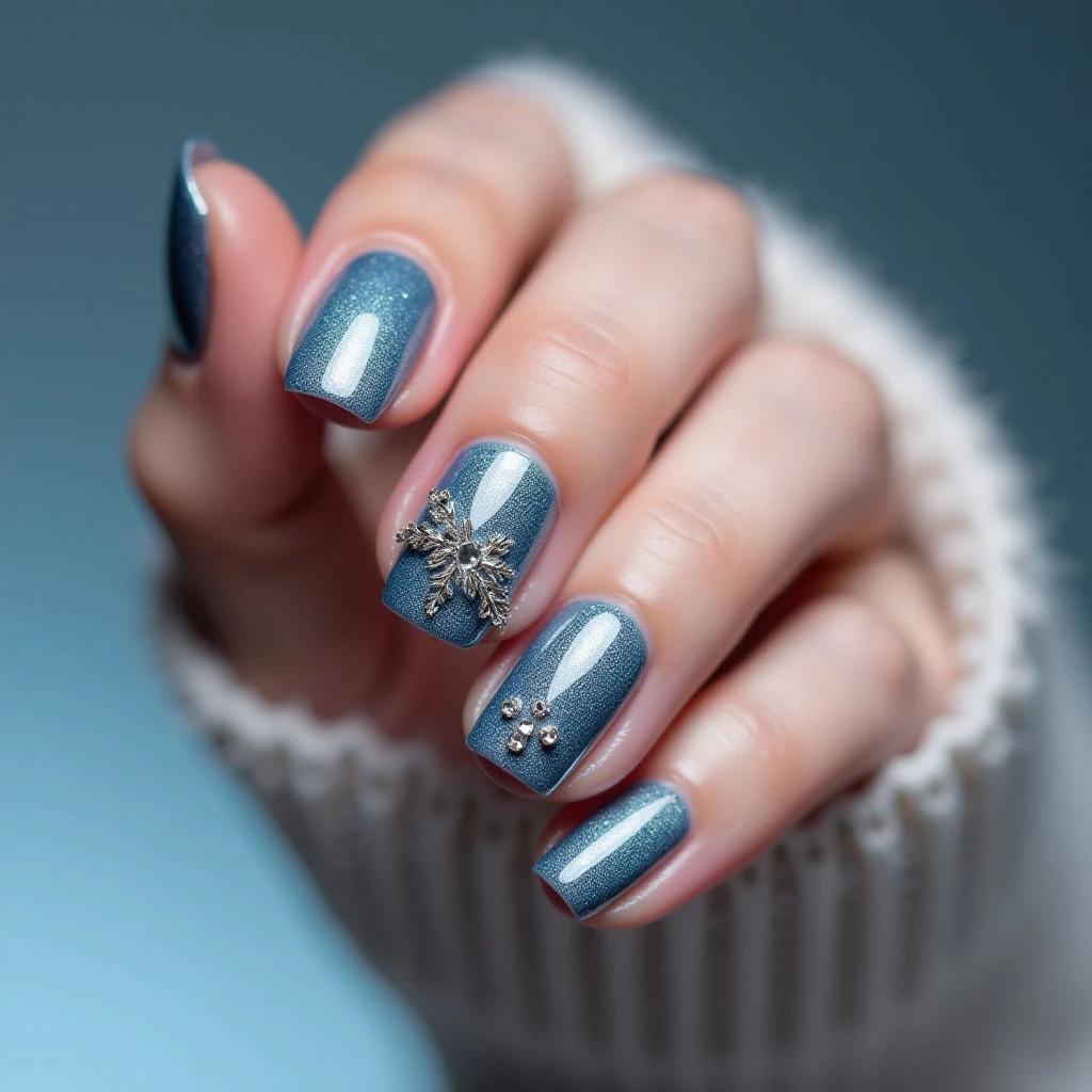 Top Toe Nail Colors 2025: Dusty Blue Winter Sparkle