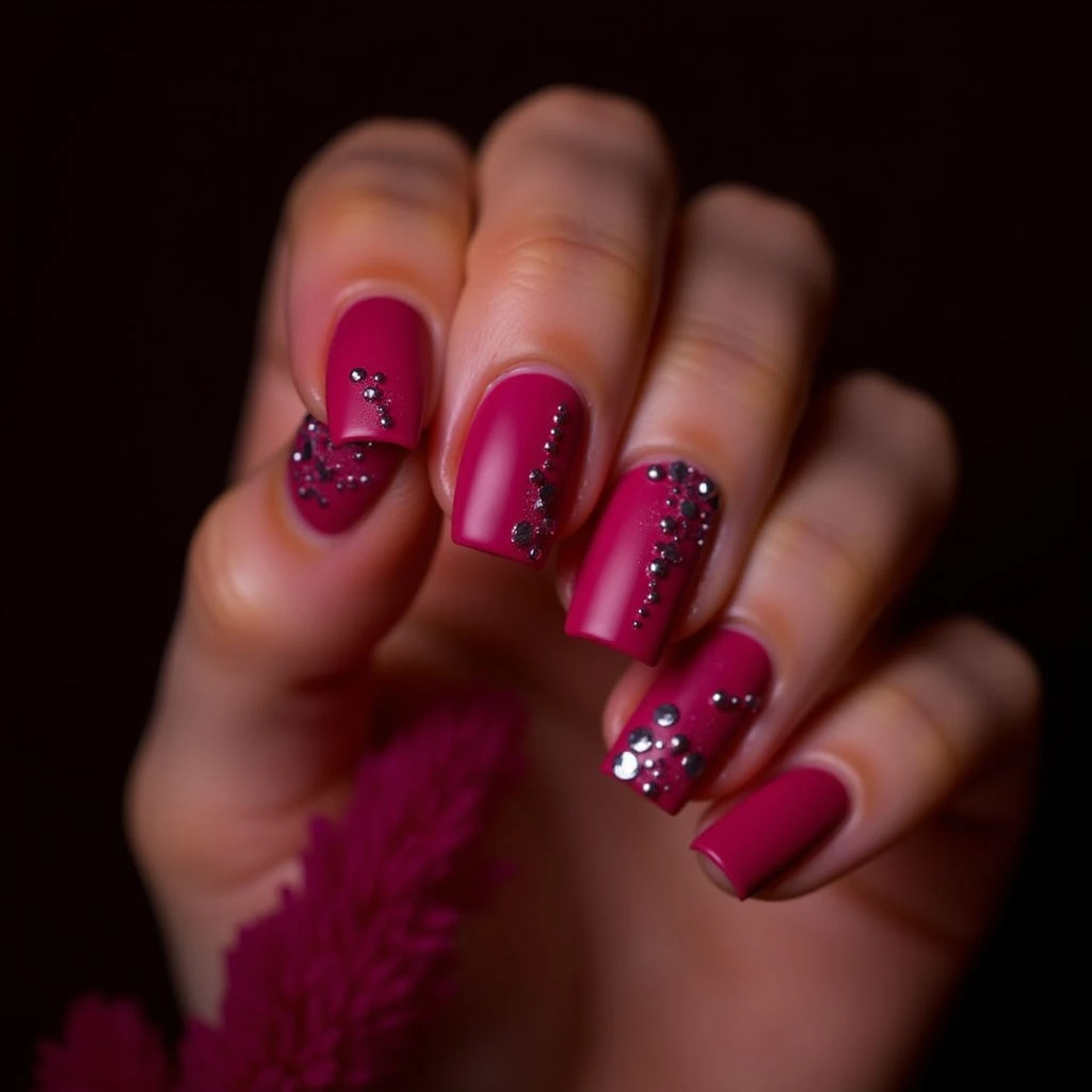 Vintage Fuchsia Glitter Nail Art for Short Square Nails - Fall 2023