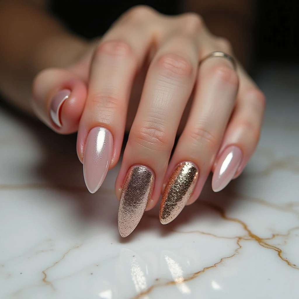 Rose Gold Chrome Gothic Almond Nails: A Winter Luxe Look!