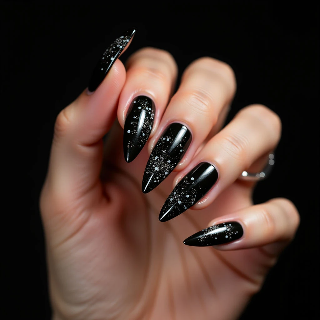 Summer 2025 Toe Nails: Black Chrome Stiletto Magic