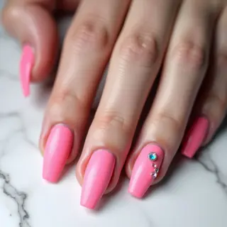 Boho Spring Nails: Baby Pink Lipstick Shape Design