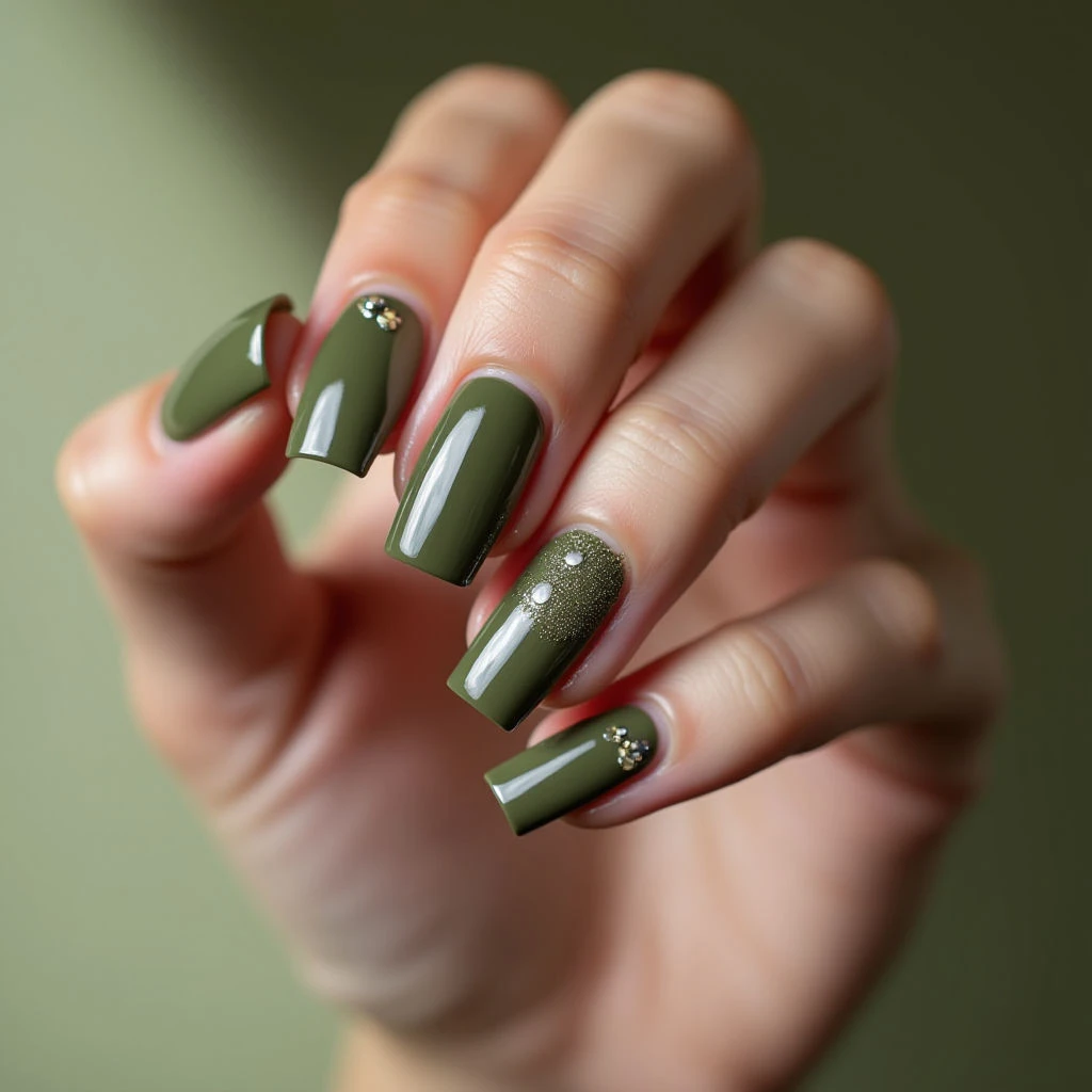 Classy Olive Green Square Nails for Spring