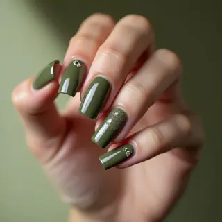 Classy Olive Green Square Nails for Spring