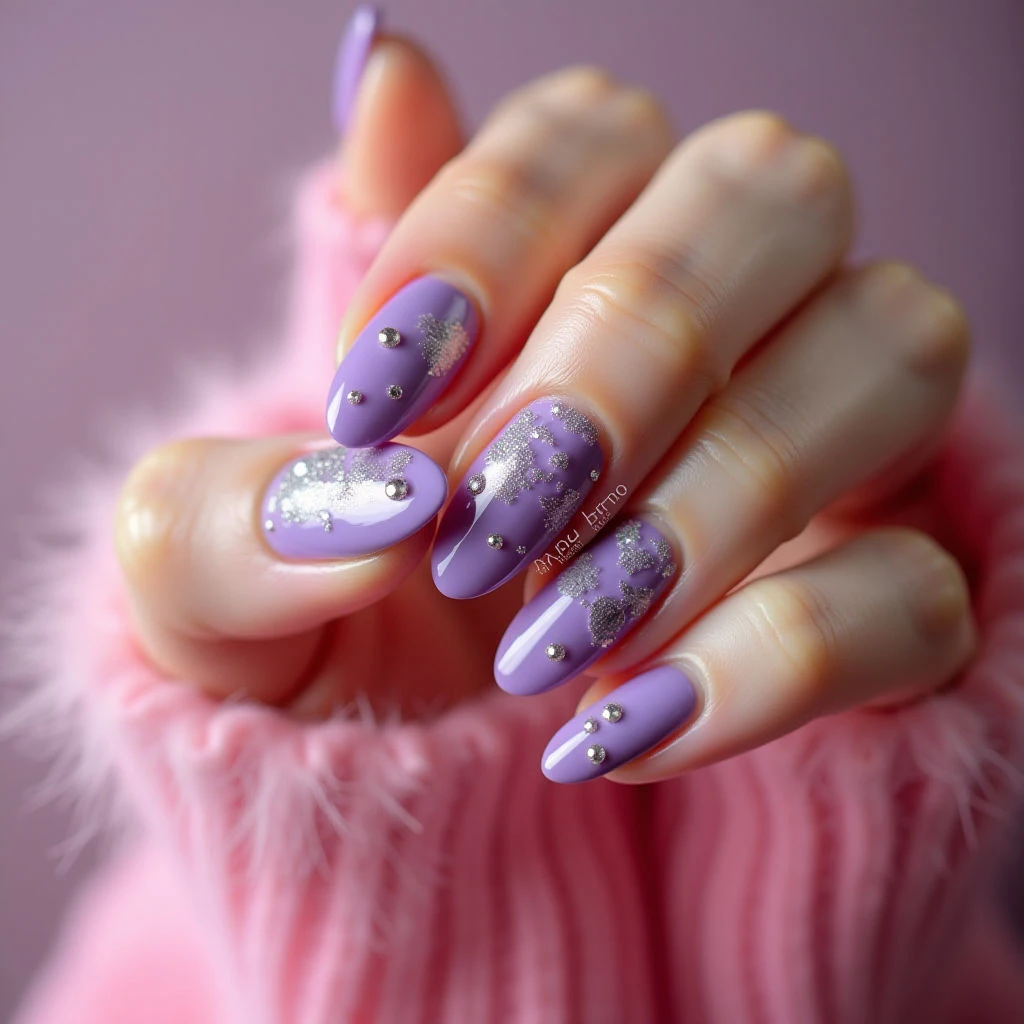 Luxurious Purple Fur Effect Almond Nails for Spring