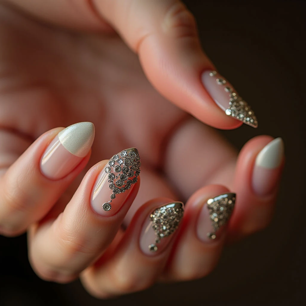 Chrome & Rhinestone Minimal Nails for January & February