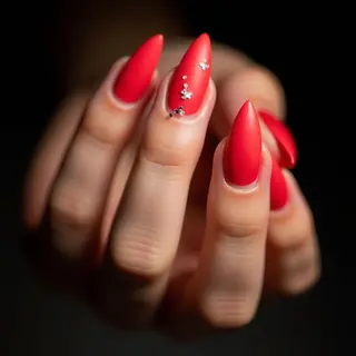 Red & Confetti French Tips: Gothic Almond Spring Nails