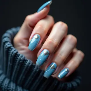 Blue Winter Toes: Speckled Cube Edge Nails with Foil Accents