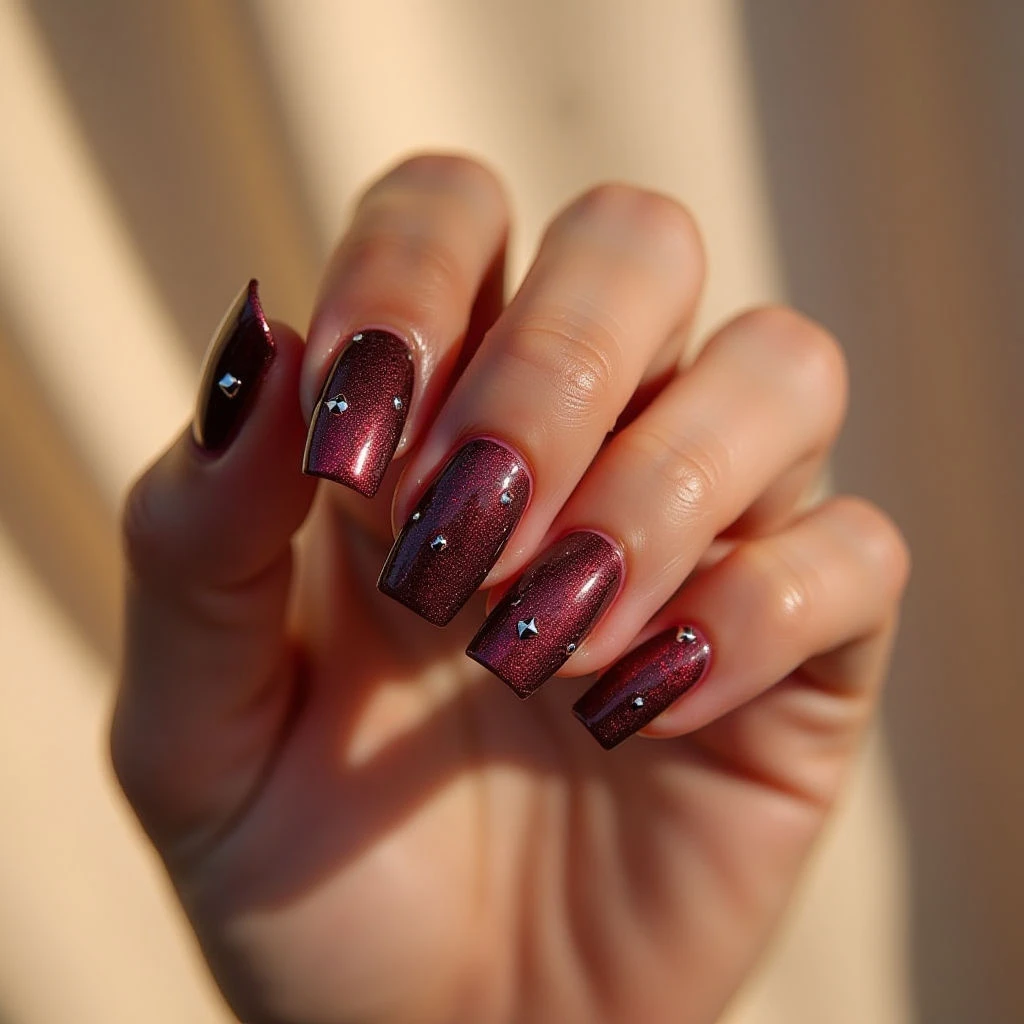 Burgundy Galaxy Nails for Cool Skin Tones ✨