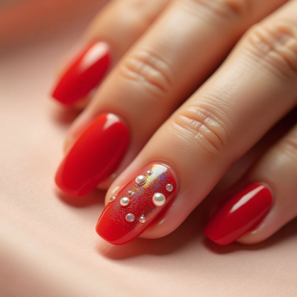 Red Toenail Art for Fair Skin: A Summer Holographic Pearl Look!