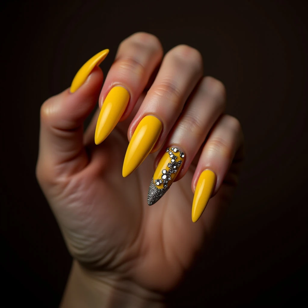 What Do Yellow Nails Symbolize? Cinnamon & Rhinestone Goth Style