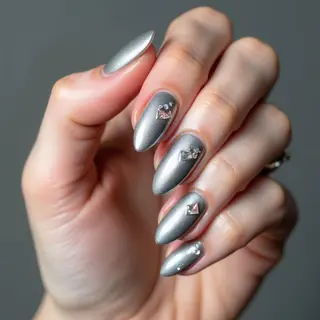 Master the Cat Eye Technique: Gray Chrome Almond Nails