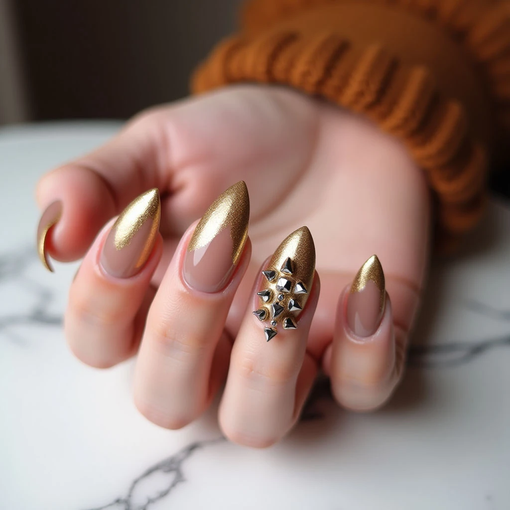 Golden Thanksgiving Nails: Simple Gothic Almond Design